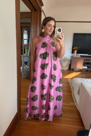 Tulum Nights Pink Palm Maxi Dress