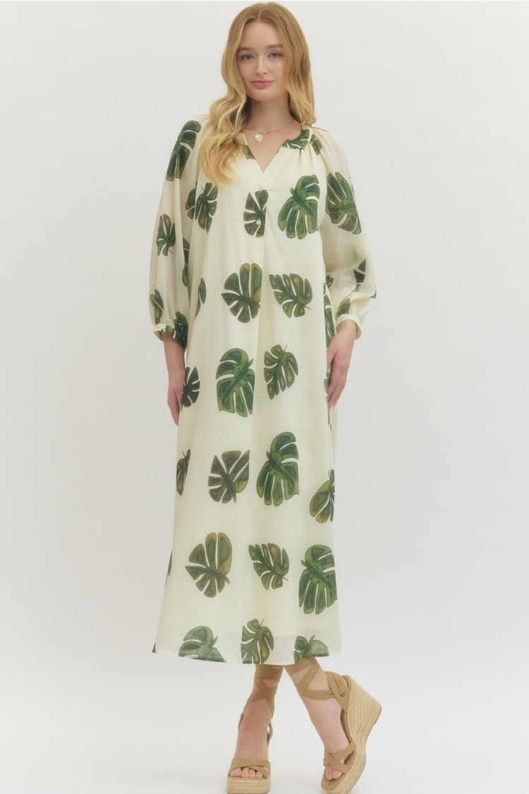 Tropical Escape Palm Print Midi Dress - Image 6