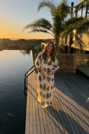 Tropical Escape Palm Print Midi Dress