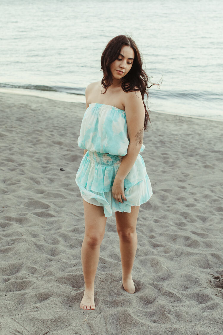 Isla Teal Watercolor Strapless Tube Top - FINAL SALE - Image 2