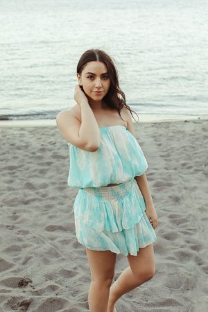 Roxie Teal Watercolor Mini Skirt - FINAL SALE