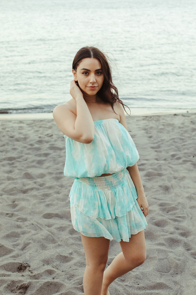 Roxie Teal Watercolor Mini Skirt - FINAL SALE