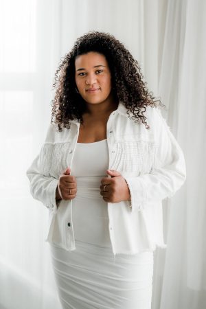 White Plus Size Jean Jacket with Fringe